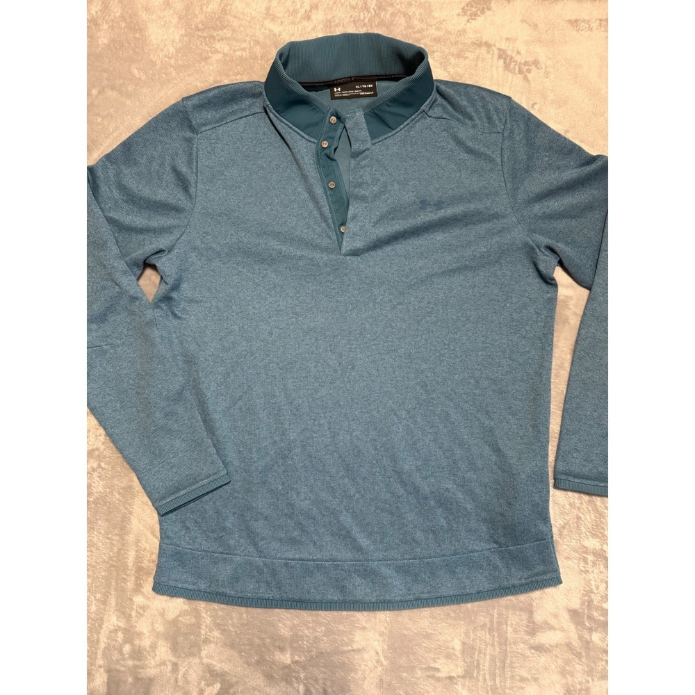 Under Armour Golf Pullover Mens XL Blue ColdGear Loose Fit Mock Neck 4-Button
